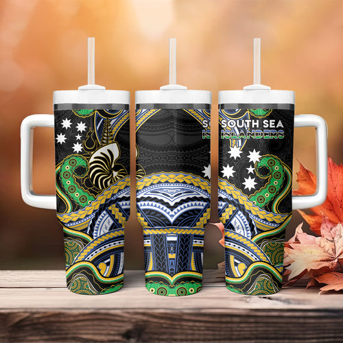 South Sea Islanders And New Caledonia Tumbler With Handle Nautilus Shell Southern Cross Tribal Pattern