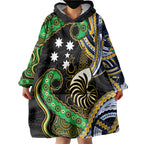 South Sea Islanders And New Caledonia Wearable Blanket Hoodie Nautilus Shell Southern Cross Tribal Pattern