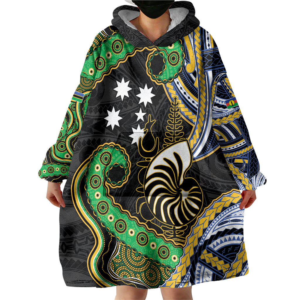 South Sea Islanders And New Caledonia Wearable Blanket Hoodie Nautilus Shell Southern Cross Tribal Pattern