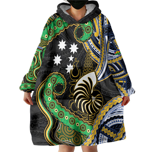 South Sea Islanders And New Caledonia Wearable Blanket Hoodie Nautilus Shell Southern Cross Tribal Pattern