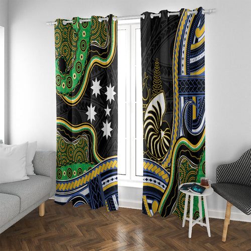 South Sea Islanders And New Caledonia Window Curtain Nautilus Shell Southern Cross Tribal Pattern