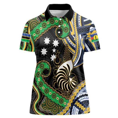 South Sea Islanders And New Caledonia Women Polo Shirt Nautilus Shell Southern Cross Tribal Pattern