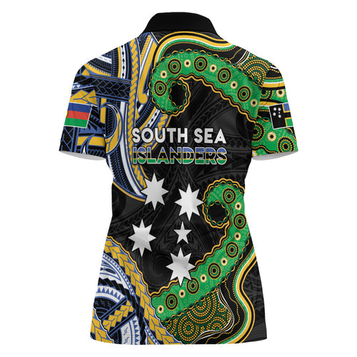 South Sea Islanders And New Caledonia Women Polo Shirt Nautilus Shell Southern Cross Tribal Pattern