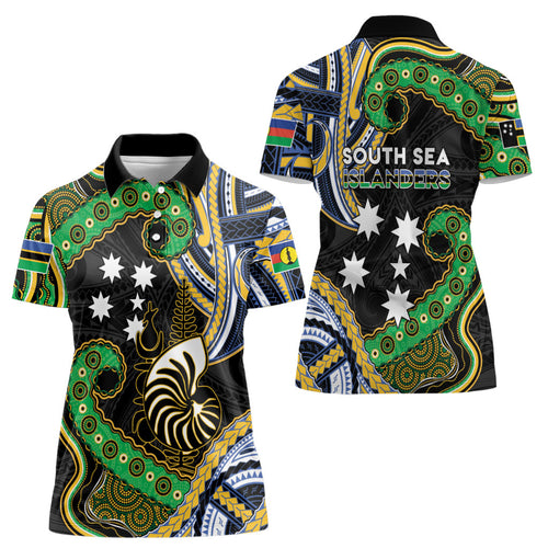 South Sea Islanders And New Caledonia Women Polo Shirt Nautilus Shell Southern Cross Tribal Pattern
