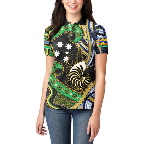South Sea Islanders And New Caledonia Women Polo Shirt Nautilus Shell Southern Cross Tribal Pattern