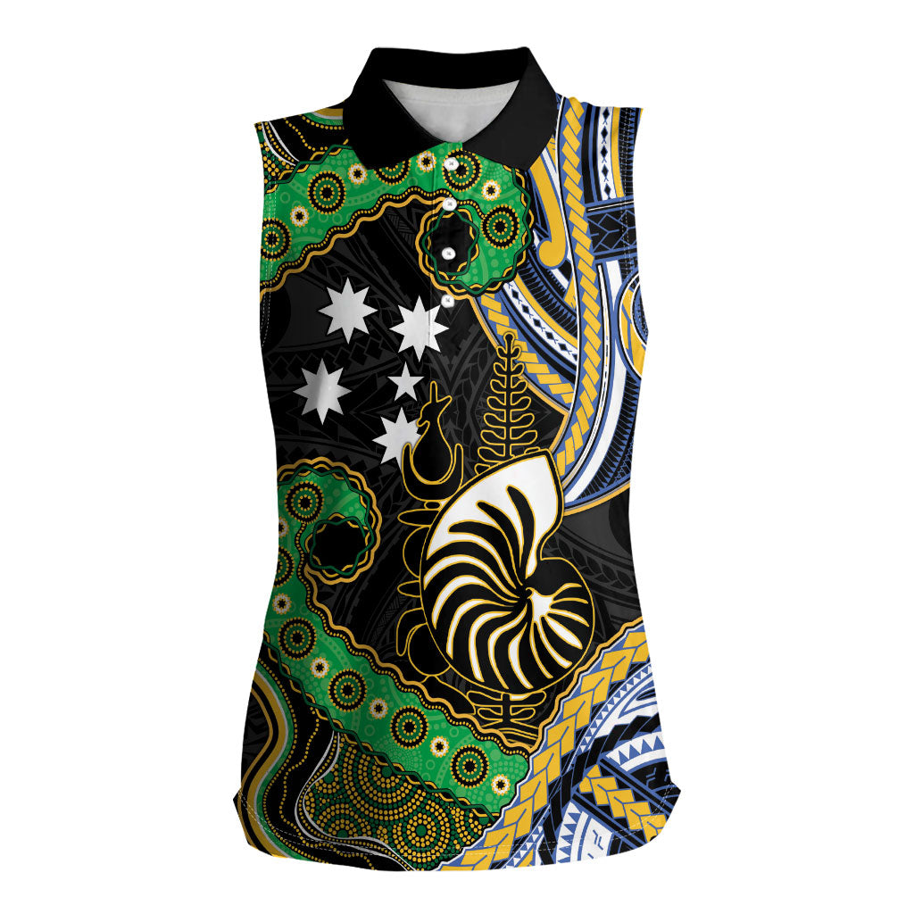 South Sea Islanders And New Caledonia Women Sleeveless Polo Shirt Nautilus Shell Southern Cross Tribal Pattern
