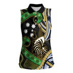 South Sea Islanders And New Caledonia Women Sleeveless Polo Shirt Nautilus Shell Southern Cross Tribal Pattern