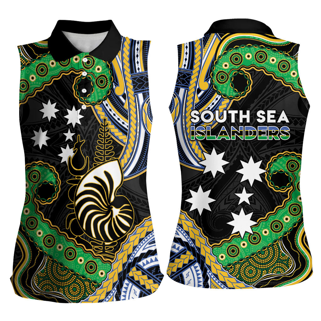 South Sea Islanders And New Caledonia Women Sleeveless Polo Shirt Nautilus Shell Southern Cross Tribal Pattern