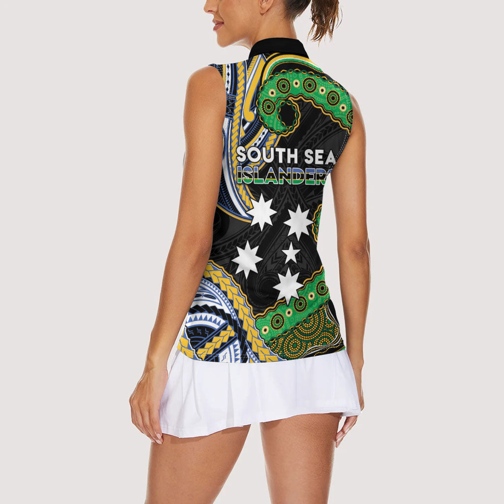 South Sea Islanders And New Caledonia Women Sleeveless Polo Shirt Nautilus Shell Southern Cross Tribal Pattern