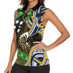 South Sea Islanders And New Caledonia Women Sleeveless Polo Shirt Nautilus Shell Southern Cross Tribal Pattern