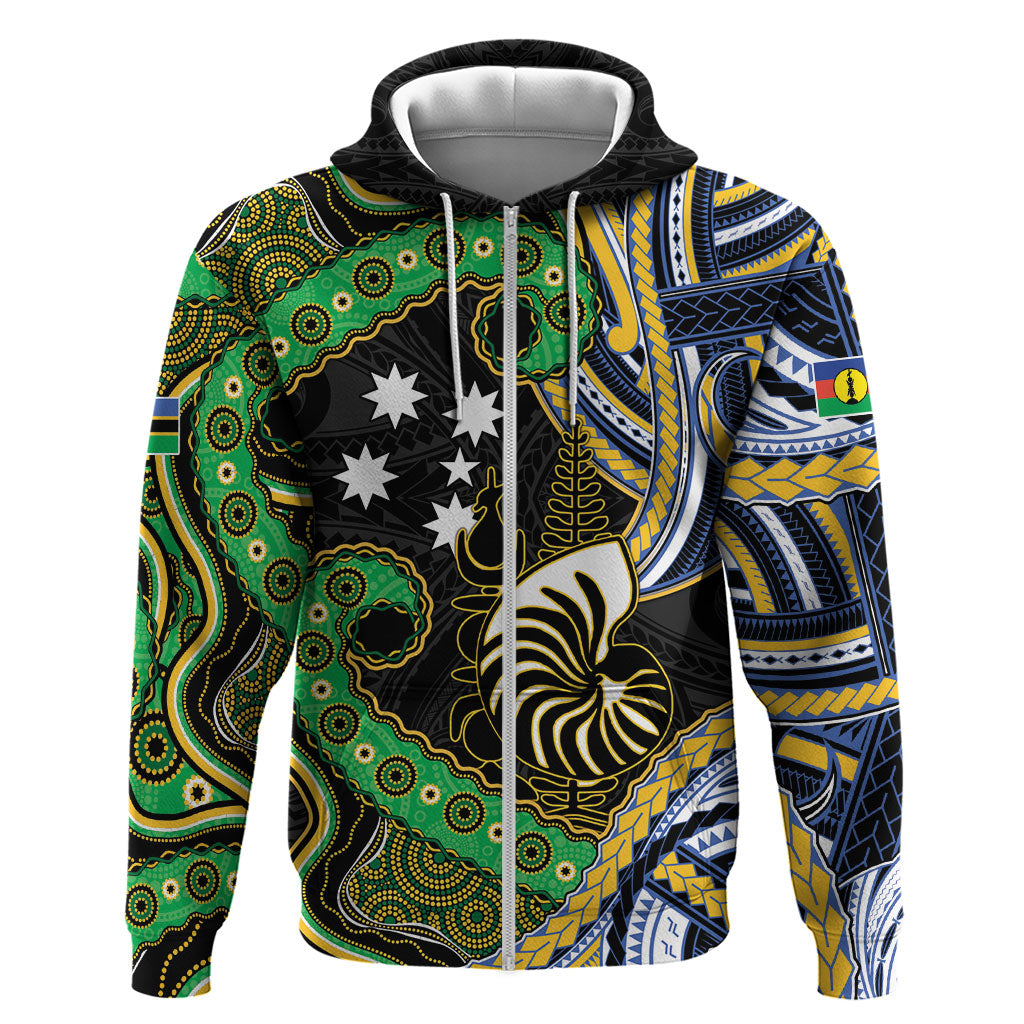 South Sea Islanders And New Caledonia Zip Hoodie Nautilus Shell Southern Cross Tribal Pattern