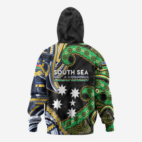 South Sea Islanders And New Caledonia Zip Hoodie Nautilus Shell Southern Cross Tribal Pattern