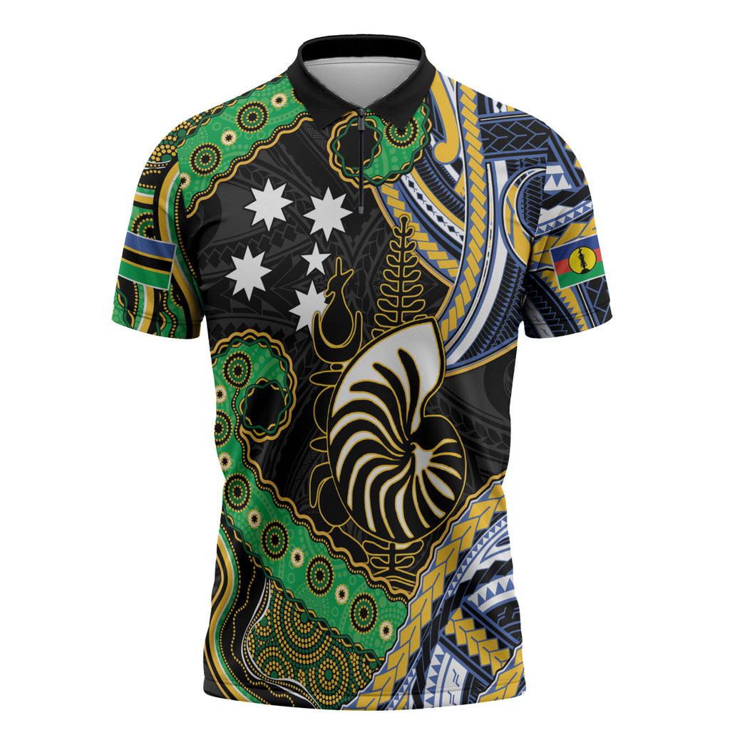 South Sea Islanders And New Caledonia Zipper Polo Shirt Nautilus Shell Southern Cross Tribal Pattern
