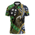 South Sea Islanders And New Caledonia Zipper Polo Shirt Nautilus Shell Southern Cross Tribal Pattern