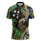 South Sea Islanders And New Caledonia Zipper Polo Shirt Nautilus Shell Southern Cross Tribal Pattern