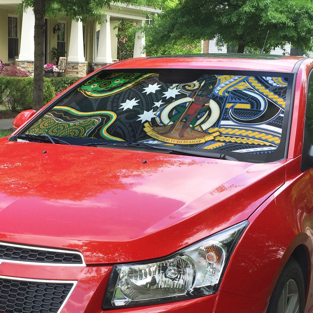 South Sea Islanders And Vanuatu Auto Sun Shade Boar Tusk Warrior Southern Tribal Pattern
