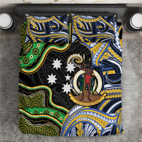 South Sea Islanders And Vanuatu Bedding Set Boar Tusk Warrior Southern Tribal Pattern