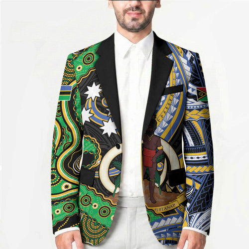 South Sea Islanders And Vanuatu Blazer Boar Tusk Warrior Southern Tribal Pattern