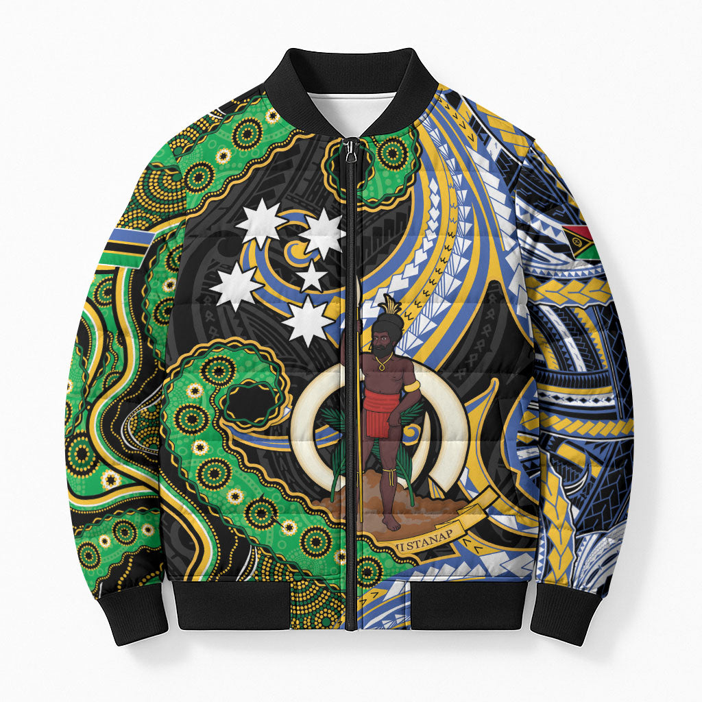 South Sea Islanders And Vanuatu Bomber Puffer Jacket Boar Tusk Warrior Southern Tribal Pattern