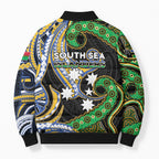 South Sea Islanders And Vanuatu Bomber Puffer Jacket Boar Tusk Warrior Southern Tribal Pattern
