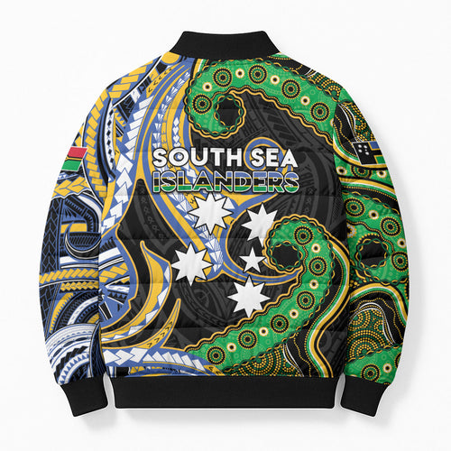 South Sea Islanders And Vanuatu Bomber Puffer Jacket Boar Tusk Warrior Southern Tribal Pattern