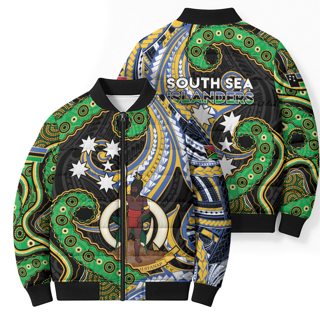 South Sea Islanders And Vanuatu Bomber Puffer Jacket Boar Tusk Warrior Southern Tribal Pattern