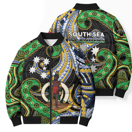 South Sea Islanders And Vanuatu Bomber Puffer Jacket Boar Tusk Warrior Southern Tribal Pattern