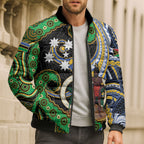 South Sea Islanders And Vanuatu Bomber Puffer Jacket Boar Tusk Warrior Southern Tribal Pattern