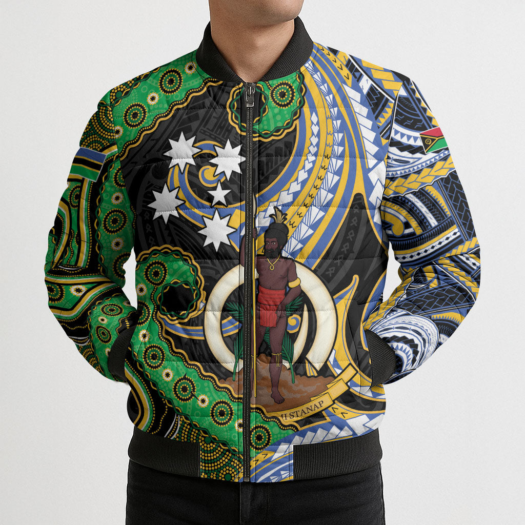 South Sea Islanders And Vanuatu Bomber Puffer Jacket Boar Tusk Warrior Southern Tribal Pattern