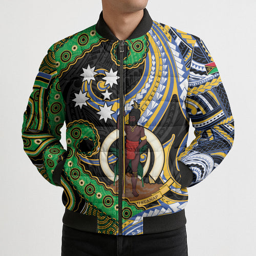 South Sea Islanders And Vanuatu Bomber Puffer Jacket Boar Tusk Warrior Southern Tribal Pattern