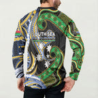 South Sea Islanders And Vanuatu Button Sweatshirt Boar Tusk Warrior Southern Tribal Pattern