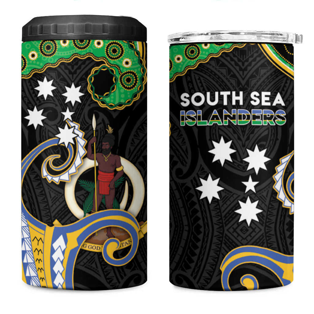 South Sea Islanders And Vanuatu 4 in 1 Can Cooler Tumbler Boar Tusk Warrior Southern Tribal Pattern