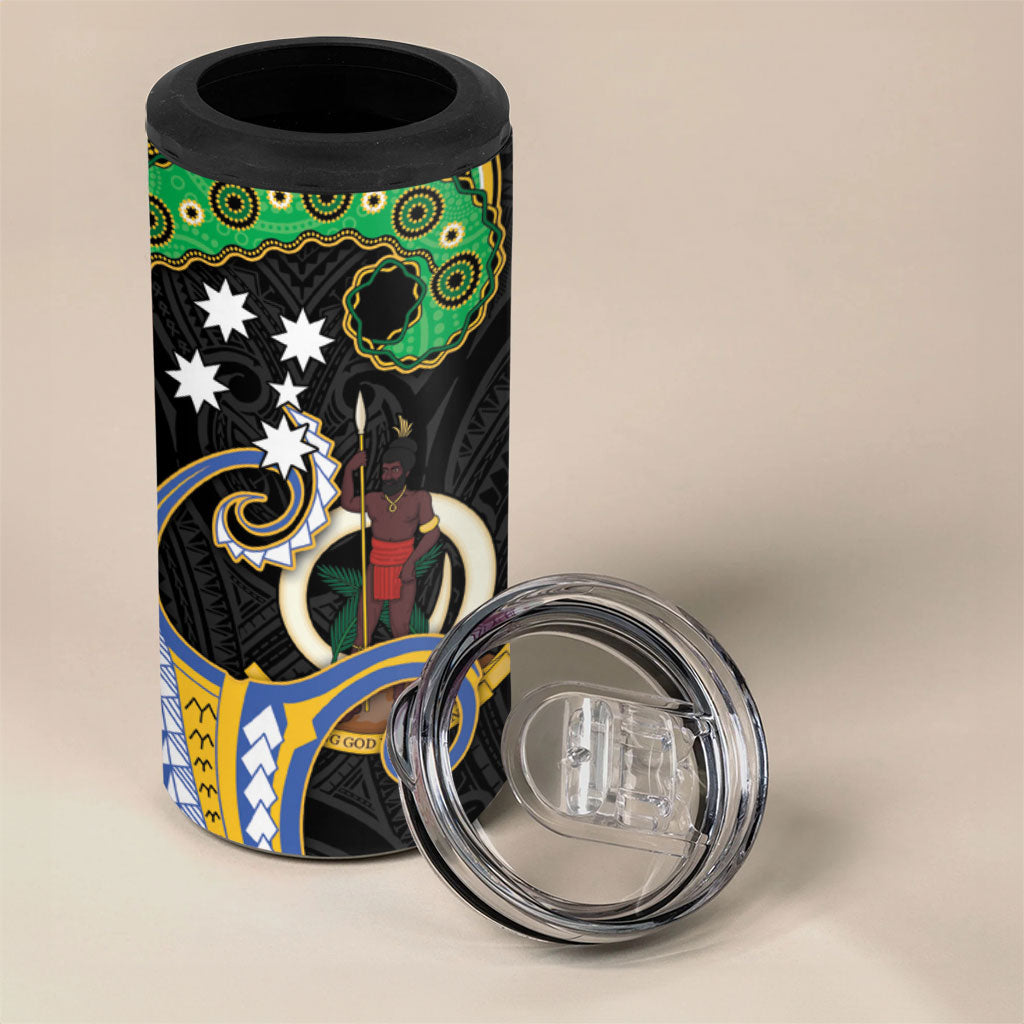 South Sea Islanders And Vanuatu 4 in 1 Can Cooler Tumbler Boar Tusk Warrior Southern Tribal Pattern