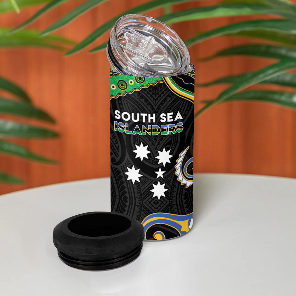 South Sea Islanders And Vanuatu 4 in 1 Can Cooler Tumbler Boar Tusk Warrior Southern Tribal Pattern