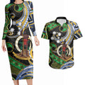 South Sea Islanders And Vanuatu Couples Matching Long Sleeve Bodycon Dress and Hawaiian Shirt Boar Tusk Warrior Southern Tribal Pattern