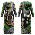 South Sea Islanders And Vanuatu Couples Matching Long Sleeve Bodycon Dress and Long Sleeve Button Shirt Boar Tusk Warrior Southern Tribal Pattern
