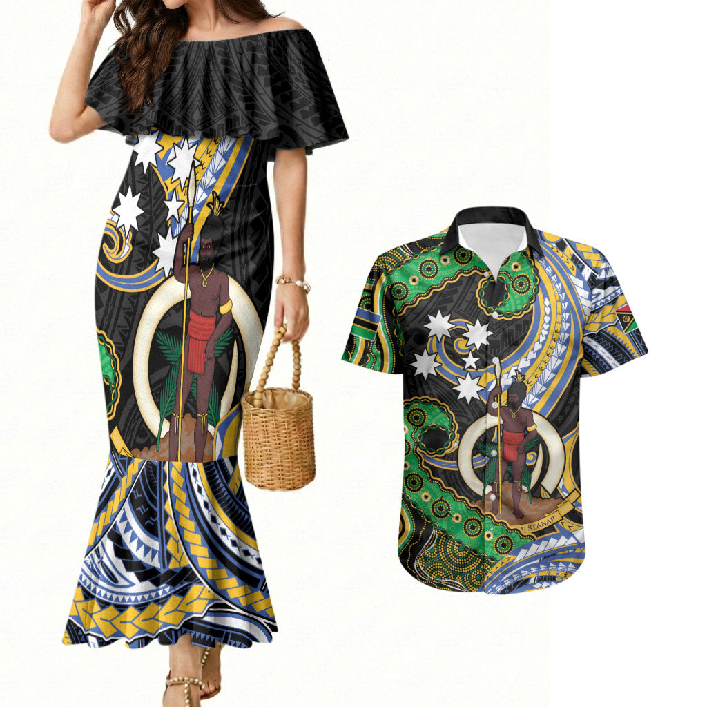 South Sea Islanders And Vanuatu Couples Matching Mermaid Dress and Hawaiian Shirt Boar Tusk Warrior Southern Tribal Pattern
