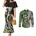 South Sea Islanders And Vanuatu Couples Matching Mermaid Dress and Long Sleeve Button Shirt Boar Tusk Warrior Southern Tribal Pattern