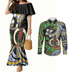 South Sea Islanders And Vanuatu Couples Matching Mermaid Dress and Long Sleeve Button Shirt Boar Tusk Warrior Southern Tribal Pattern