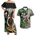 South Sea Islanders And Vanuatu Couples Matching Off Shoulder Maxi Dress and Hawaiian Shirt Boar Tusk Warrior Southern Tribal Pattern