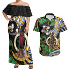 South Sea Islanders And Vanuatu Couples Matching Off Shoulder Maxi Dress and Hawaiian Shirt Boar Tusk Warrior Southern Tribal Pattern