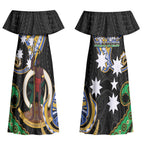 South Sea Islanders And Vanuatu Couples Matching Off Shoulder Maxi Dress and Hawaiian Shirt Boar Tusk Warrior Southern Tribal Pattern