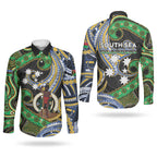 South Sea Islanders And Vanuatu Couples Matching Off Shoulder Maxi Dress and Long Sleeve Button Shirt Boar Tusk Warrior Southern Tribal Pattern