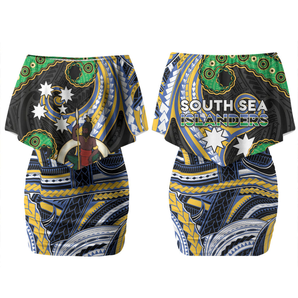 South Sea Islanders And Vanuatu Couples Matching Off Shoulder Short Dress and Hawaiian Shirt Boar Tusk Warrior Southern Tribal Pattern