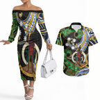 South Sea Islanders And Vanuatu Couples Matching Off The Shoulder Long Sleeve Dress and Hawaiian Shirt Boar Tusk Warrior Southern Tribal Pattern