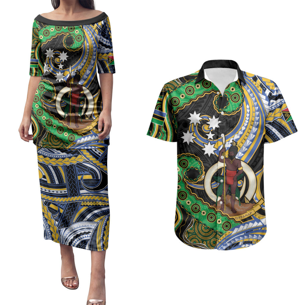 South Sea Islanders And Vanuatu Couples Matching Puletasi and Hawaiian Shirt Boar Tusk Warrior Southern Tribal Pattern