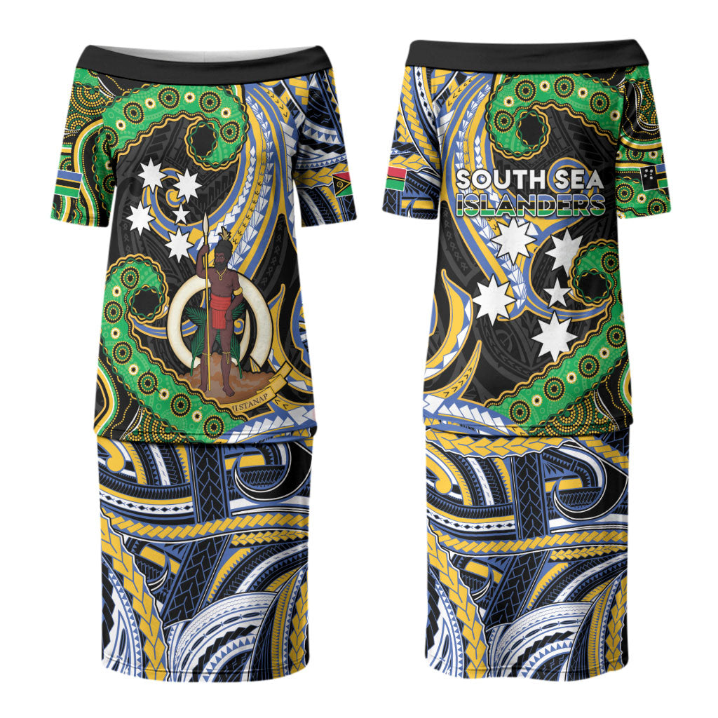 South Sea Islanders And Vanuatu Couples Matching Puletasi and Hawaiian Shirt Boar Tusk Warrior Southern Tribal Pattern