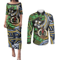 South Sea Islanders And Vanuatu Couples Matching Puletasi and Long Sleeve Button Shirt Boar Tusk Warrior Southern Tribal Pattern