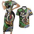 South Sea Islanders And Vanuatu Couples Matching Short Sleeve Bodycon Dress and Hawaiian Shirt Boar Tusk Warrior Southern Tribal Pattern