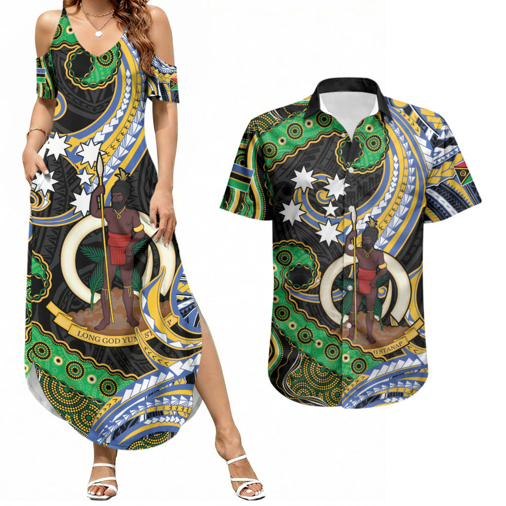 South Sea Islanders And Vanuatu Couples Matching Summer Maxi Dress and Hawaiian Shirt Boar Tusk Warrior Southern Tribal Pattern